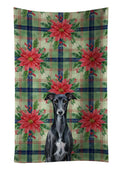 Black Whippet Christmas PoinsettIas Kitchen Towel Velour Plush Front and Cotton Loop Back Machine Washable