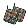 Black Whippet Christmas PoinsettIas Pot Holder Set of 2 Heat Resistant Quilted Hot Pads 7.5 x 7.5 Inch, Insulated Kitchen Trivets for Cooking & Baking