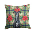 Black Whippet Christmas PoinsettIas Decorative Throw Pillow 14x14 Indoor Outdoor Accent Cushion, Fabric Cover with Insert for Sofa, Bed, Porch & Living Room