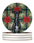 Black Whippet Christmas PoinsettIas Large Sandstone Coasters Pack of 4 Absorbent Round Coasters Decor Gifts for Men or Women, 4 in, Multicolor
