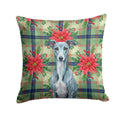 Blue Whippet Christmas PoinsettIas Decorative Throw Pillow 18x18 Indoor Outdoor Accent Cushion, Fabric Cover with Insert for Sofa, Bed, Porch & Living Room