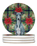Blue Whippet Christmas PoinsettIas Large Sandstone Coasters Pack of 4 Absorbent Round Coasters Decor Gifts for Men or Women, 4 in, Multicolor