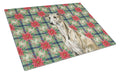 Brindle Whippet Christmas PoinsettIas Cutting Board Tempered Glass Kitchen Cutting Surface, Heat Resistant Chopping, Non-Slip Feet, Food Prep & Serving