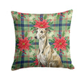 Brindle Whippet Christmas PoinsettIas Decorative Throw Pillow 18x18 Indoor Outdoor Accent Cushion, Fabric Cover with Insert for Sofa, Bed, Porch & Living Room