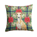 Fawn Whippet Christmas PoinsettIas Decorative Throw Pillow 14x14 Indoor Outdoor Accent Cushion, Fabric Cover with Insert for Sofa, Bed, Porch & Living Room