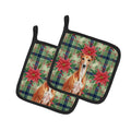 Red Whippet Christmas PoinsettIas Pot Holder Set of 2 Heat Resistant Quilted Hot Pads 7.5 x 7.5 Inch, Insulated Kitchen Trivets for Cooking & Baking