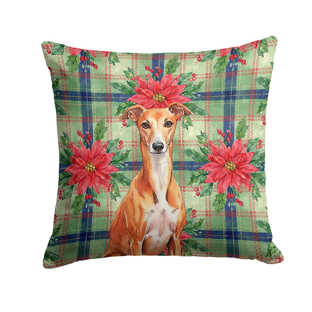 Red Whippet Christmas PoinsettIas Decorative Throw Pillow 18x18 Indoor Outdoor Accent Cushion, Fabric Cover with Insert for Sofa, Bed, Porch & Living Room