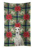 White Whippet Christmas PoinsettIas Kitchen Towel Velour Plush Front and Cotton Loop Back Machine Washable