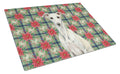 White Whippet Christmas PoinsettIas Cutting Board Tempered Glass Kitchen Cutting Surface, Heat Resistant Chopping, Non-Slip Feet, Food Prep & Serving