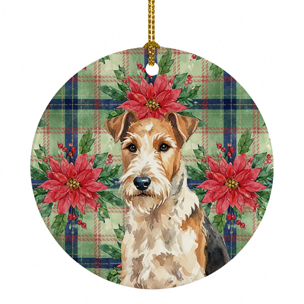 Wire Fox Terrier Christmas PoinsettIas Ceramic Ornament Christmas Tree Hanging Decorations for Home Christmas Holiday, Party, Gift, 3 in, Multicolor