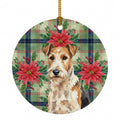 Wire Fox Terrier Christmas PoinsettIas Ceramic Ornament Christmas Tree Hanging Decorations for Home Christmas Holiday, Party, Gift, 3 in, Multicolor