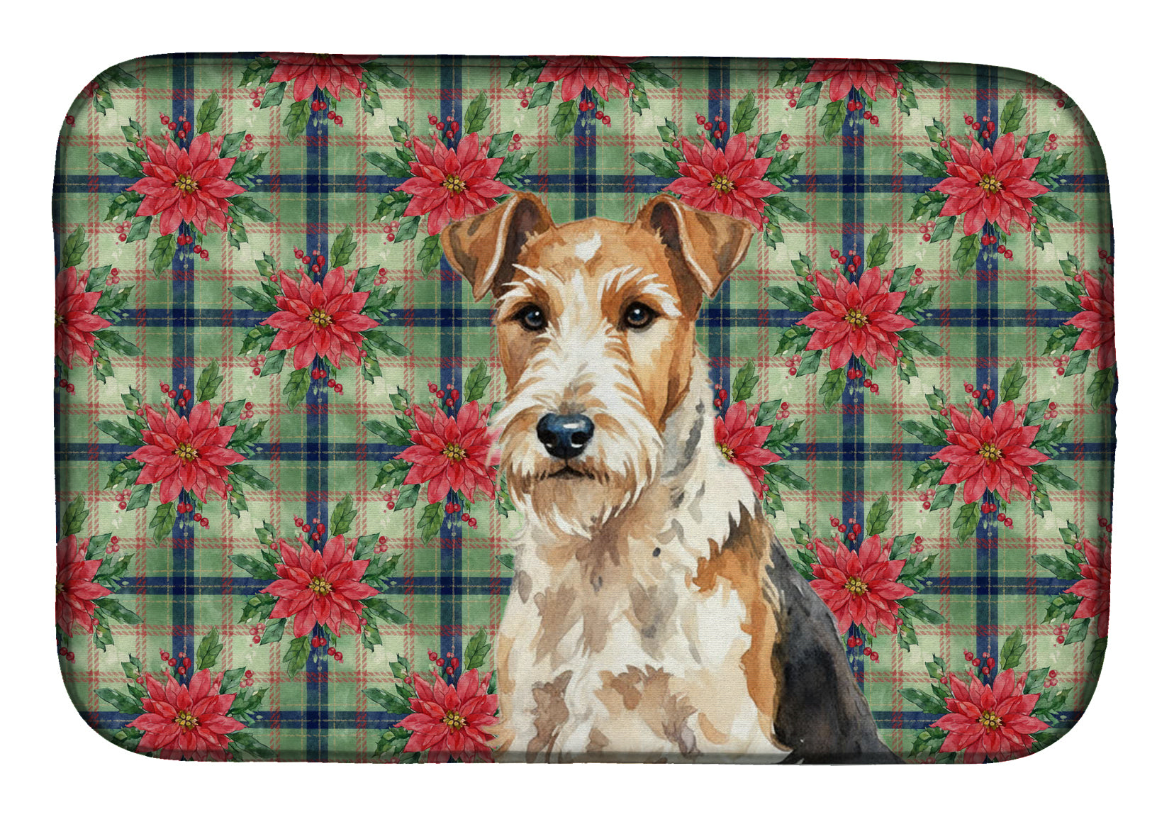 Wire Fox Terrier Christmas PoinsettIas Dish Drying Mat Absorbent Dish Drying Mat Pad for Kitchen Counter Dish Drainer Mat for Countertop, 14 x 21", Multicolor