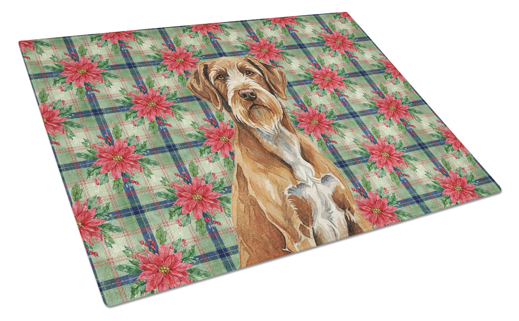 Wirehaired Pointing Griffon Christmas PoinsettIas Cutting Board Tempered Glass Kitchen Cutting Surface, Heat Resistant Chopping, Non-Slip Feet, Food Prep & Serving