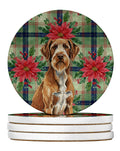 Wirehaired Pointing Griffon Christmas PoinsettIas Large Sandstone Coasters Pack of 4 Absorbent Round Coasters Decor Gifts for Men or Women, 4 in, Multicolor