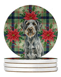 Steel Gray Wirehaired Pointing Griffon Christmas PoinsettIas Large Sandstone Coasters Pack of 4 Absorbent Round Coasters Decor Gifts for Men or Women, 4 in, Multicolor