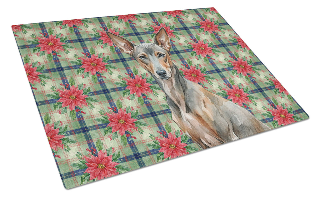 Xoloitzcuintli Christmas PoinsettIas Cutting Board Tempered Glass Kitchen Cutting Surface, Heat Resistant Chopping, Non-Slip Feet, Food Prep & Serving
