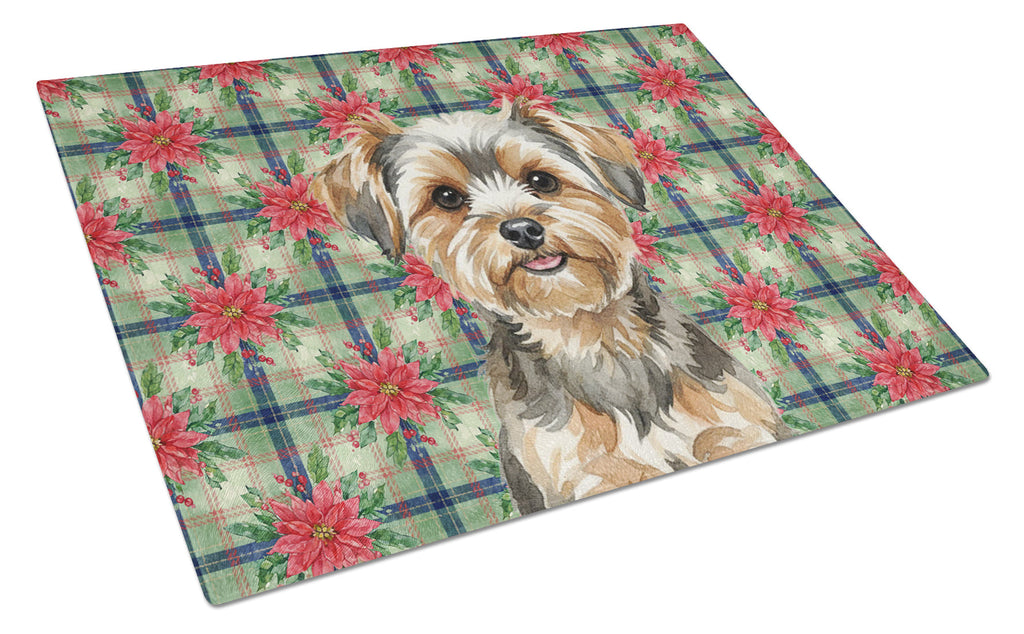 Yorkiepoo Christmas PoinsettIas Cutting Board Tempered Glass Kitchen Cutting Surface, Heat Resistant Chopping, Non-Slip Feet, Food Prep & Serving