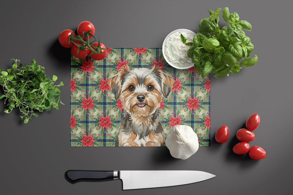 Yorkiepoo Christmas PoinsettIas Cutting Board Tempered Glass Kitchen Cutting Surface, Heat Resistant Chopping, Non-Slip Feet, Food Prep & Serving