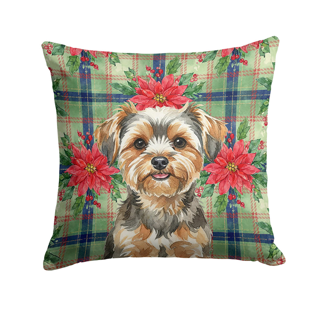 Yorkiepoo Christmas PoinsettIas Decorative Throw Pillow 14x14 Indoor Outdoor Accent Cushion, Fabric Cover with Insert for Sofa, Bed, Porch & Living Room