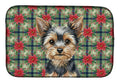 Black and Tan Yorkshire Terrier Christmas PoinsettIas Dish Drying Mat Absorbent Dish Drying Mat Pad for Kitchen Counter Dish Drainer Mat for Countertop, 14 x 21", Multicolor