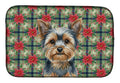 Blue and Tan Yorkshire Terrier Christmas PoinsettIas Dish Drying Mat Absorbent Dish Drying Mat Pad for Kitchen Counter Dish Drainer Mat for Countertop, 14 x 21", Multicolor