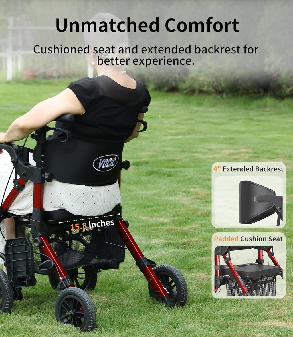 Walkers for Seniors, Wheelchairs for Adults, Rollator Walker with Seat, 2 in 1 Rollator Transport Chair with Brakes, Rollator Lightweight Foldable, Walker Wheelchair Combo