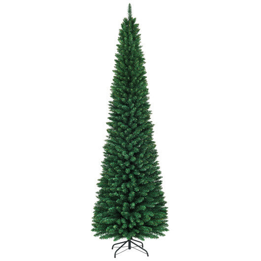 9Ft PVC Artificial Pencil Christmas Tree Slim Stand Green