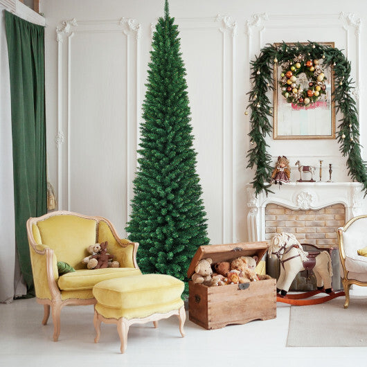 9Ft PVC Artificial Pencil Christmas Tree Slim Stand Green
