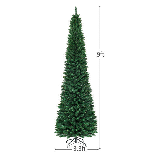 9Ft PVC Artificial Pencil Christmas Tree Slim Stand Green