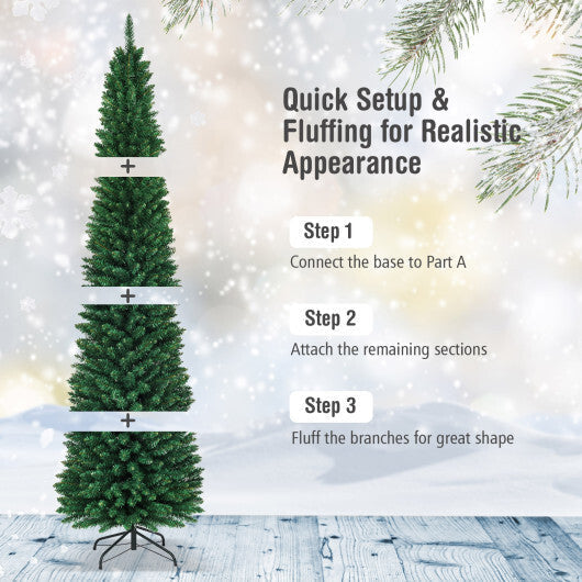 9Ft PVC Artificial Pencil Christmas Tree Slim Stand Green