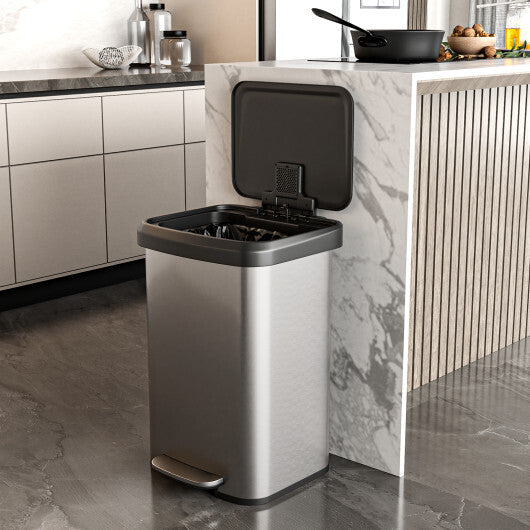 13.2 Gallon Step Trash Can with Soft Close Lid and Deodorizer Compartment Silver