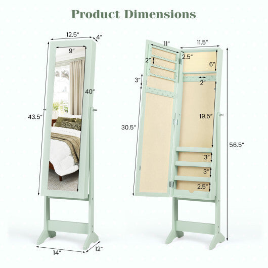 Mirrored Standing Jewelry Cabinet Storage Box Green