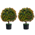 2-Pack Artificial Boxwood Topiary Ball Tree with Orange Fruit