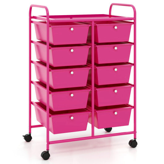 10-Drawer Rolling Storage Cart-Pink