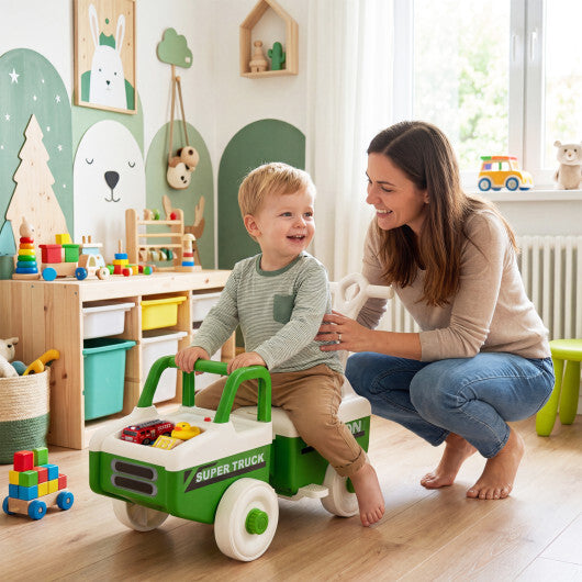 Costway 4 in 1 Ride on Push Car with Music and Under-Seat Storage for Boys Girls-Green
