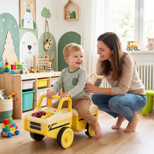 Costway 4 in 1 Ride on Push Car with Music and Under-Seat Storage for Boys Girls-Yellow