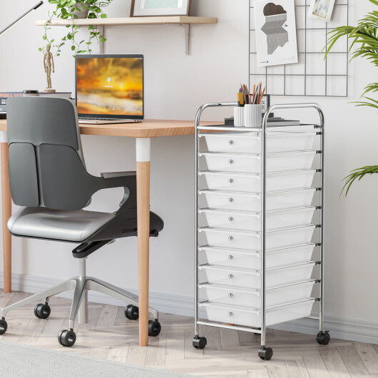 Costway 10 Drawer Rolling Storage Cart Organizer with 4 Universal Casters-Clear
