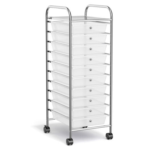 Costway 10 Drawer Rolling Storage Cart Organizer with 4 Universal Casters-Clear