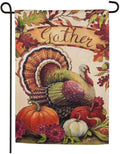 Warm Gathering Turkey Garden Flag 2 Sided Thanksgiving
