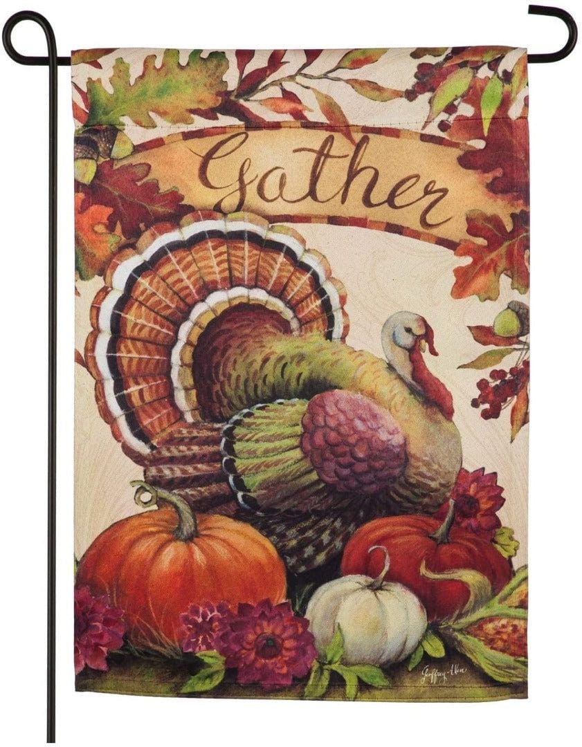 Warm Gathering Turkey Garden Flag 2 Sided Thanksgiving