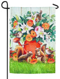 Watering Can Critters Garden Flag 2 Sided Textured