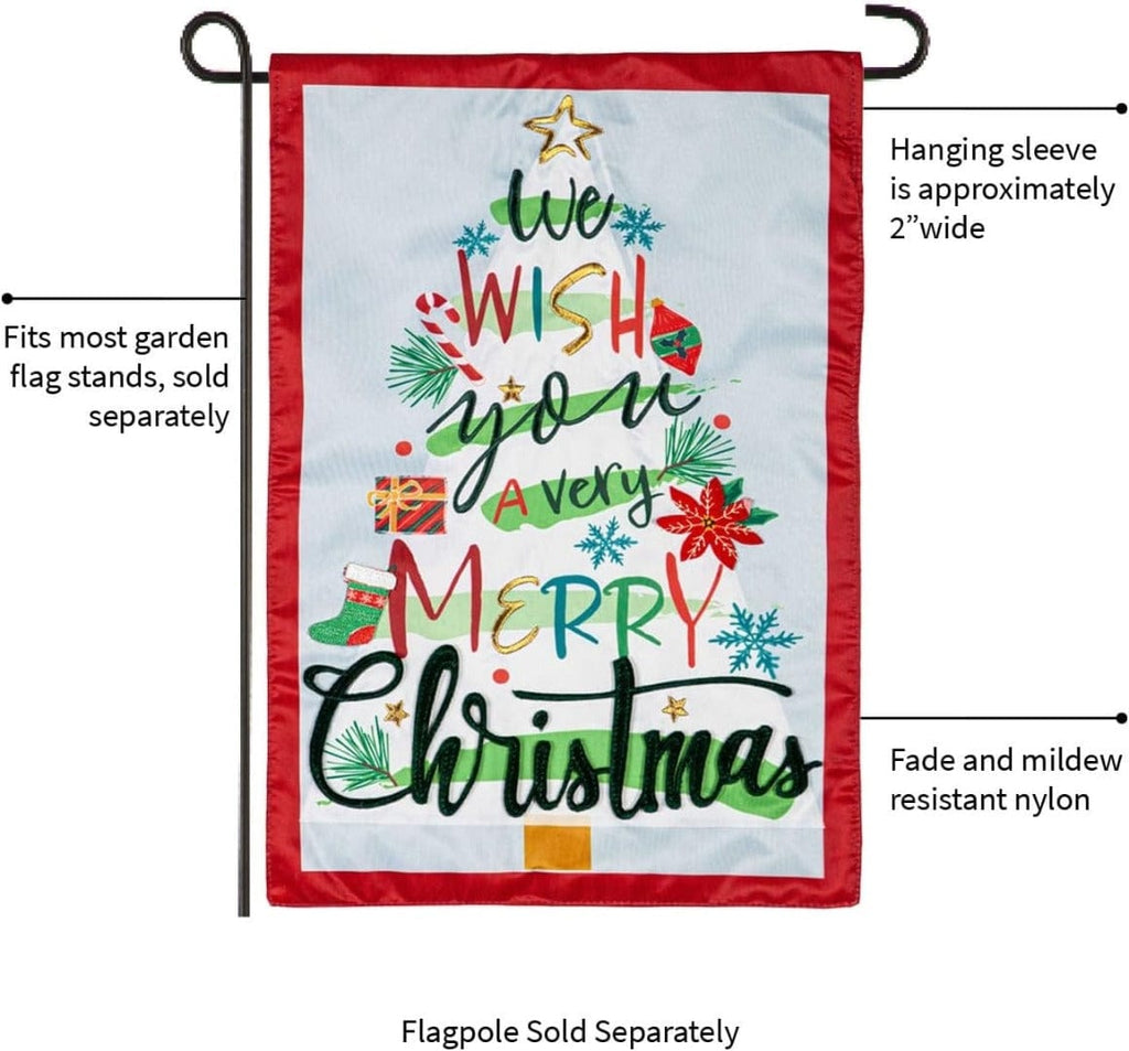 We Wish You A Merry Christmas Garden Flag 2 Sided Applique