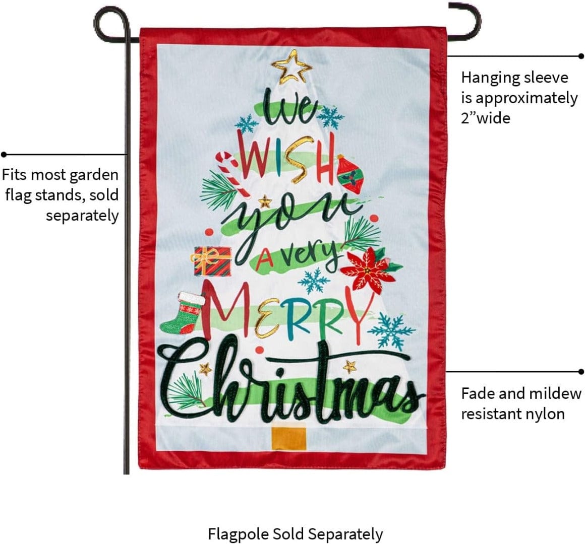 We Wish You A Merry Christmas Garden Flag 2 Sided Applique