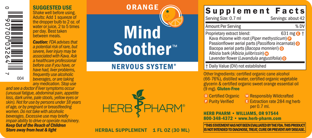Herb Pharm Mind Soother Orange - Natural Stress Relief - 1 fl oz
