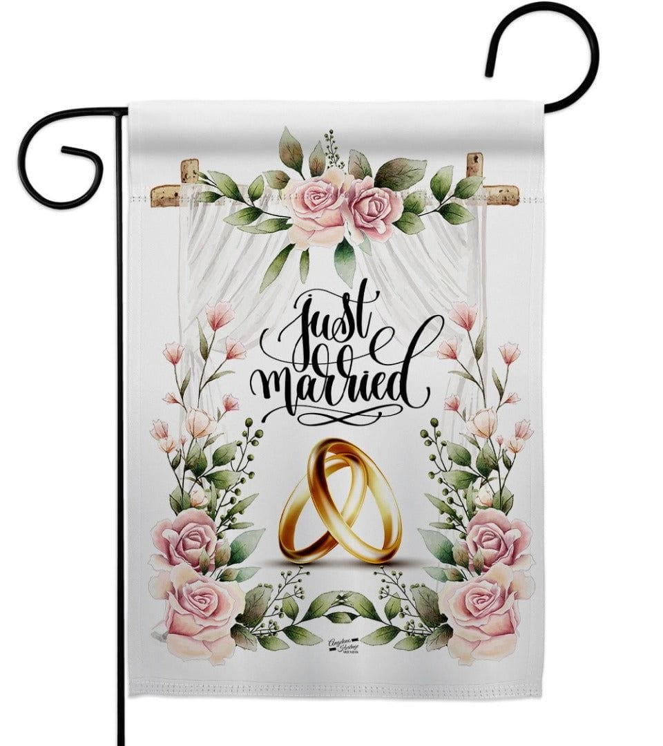 Wedding Rings Garden Flag 2 Sided Just Married