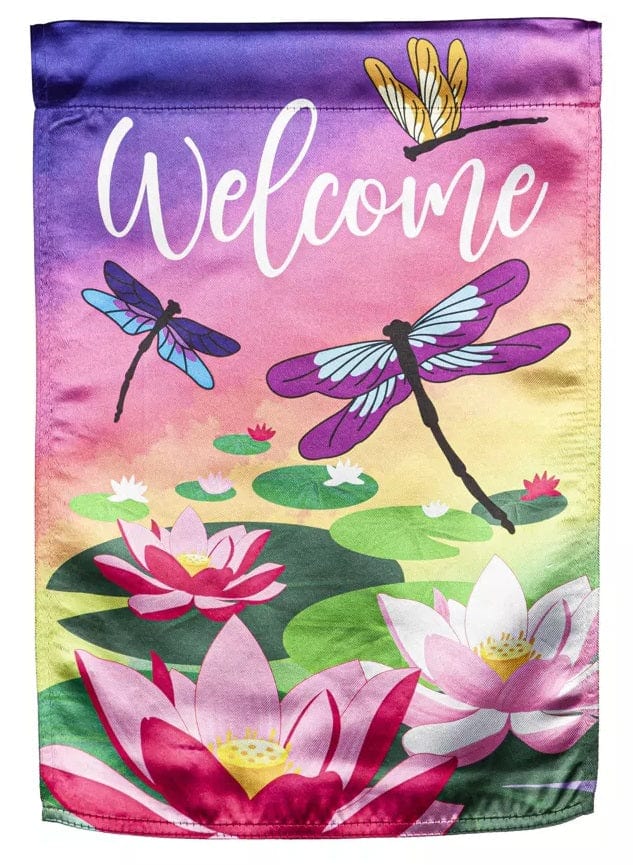 Welcome Dragonfly with Lily Pads Garden Flag 2 Sided