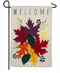 Welcome Leaves Garden Flag 2 Sided Applique Embellished