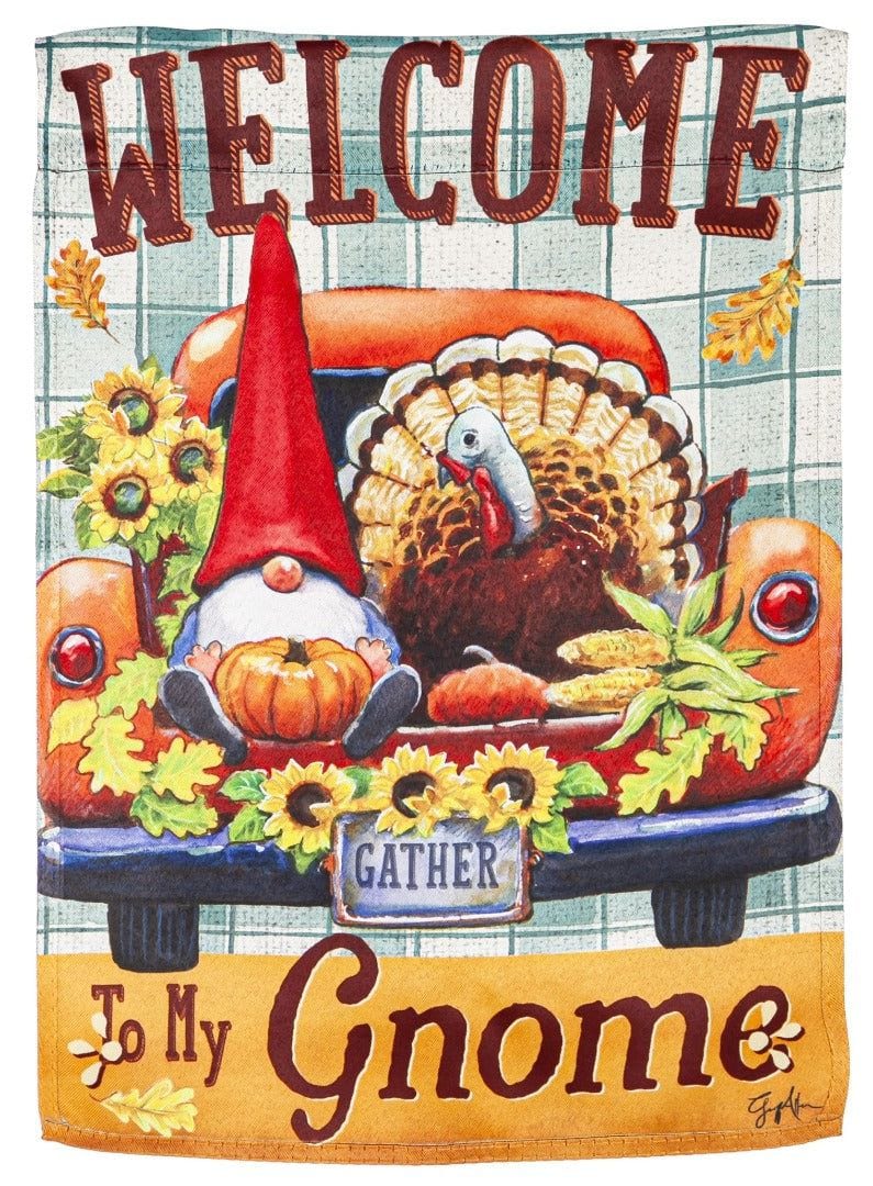 Welcome To My Gnome Garden Flag 2 Sided Thanksgiving
