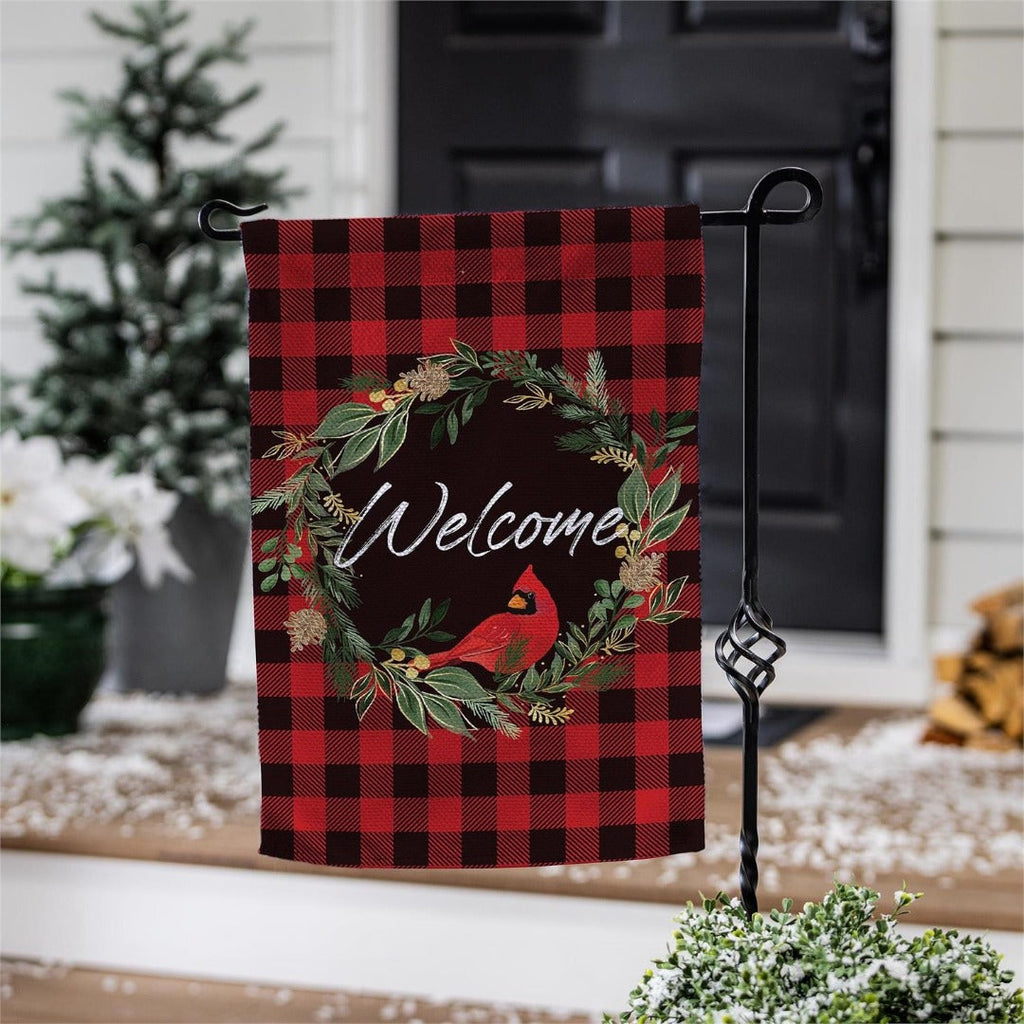 Welcoming Cardinal Wreath 2 Sided Garden Flag