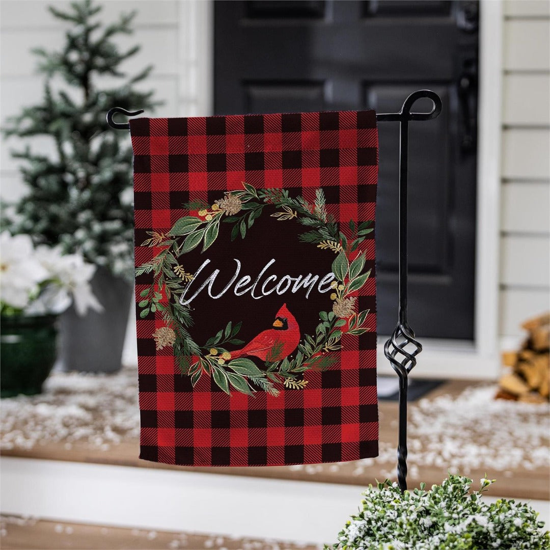 Welcoming Cardinal Wreath 2 Sided Garden Flag